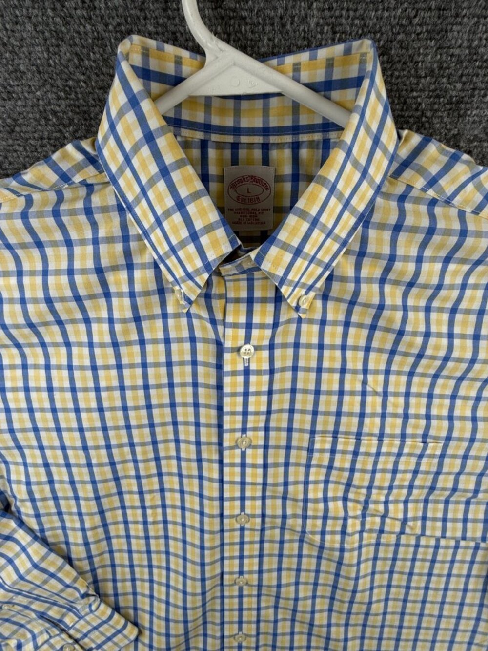 Brooks Brothers Non Iron Cotton Button Up Traditional Fit Large Yellow Blue